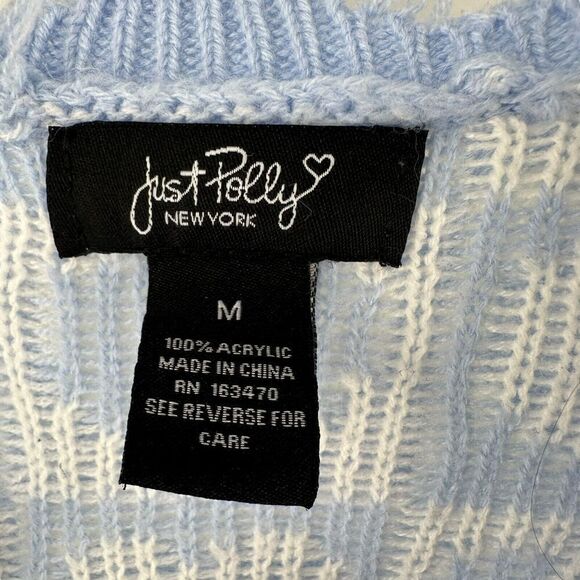 Checkerboard Sweater Blue Heart Oversized Fringe V Neck Crop Size M Just Polly - Picture 6 of 6